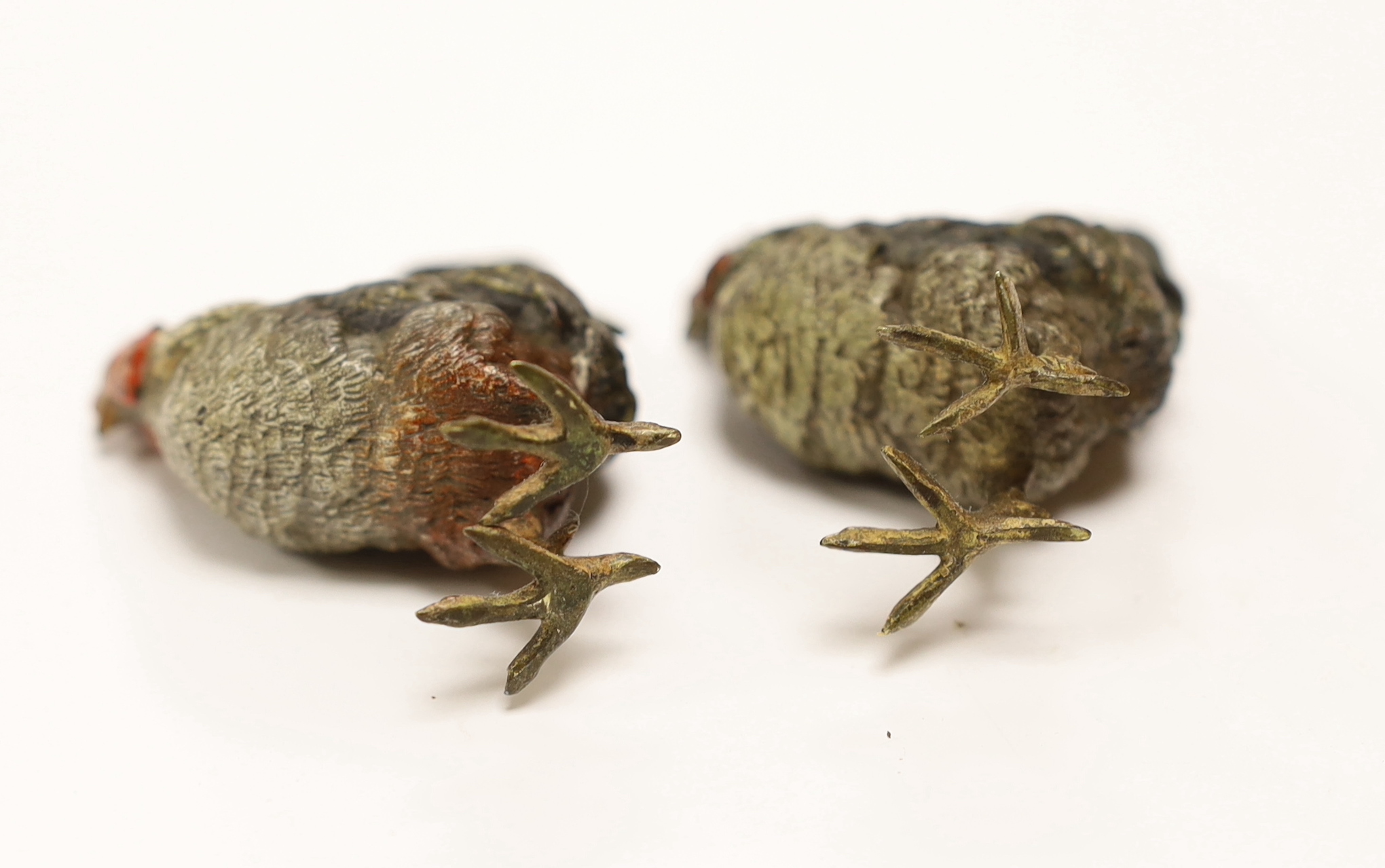 Two Austrian cold painted bronze models of Chickens, both approx 6cm high